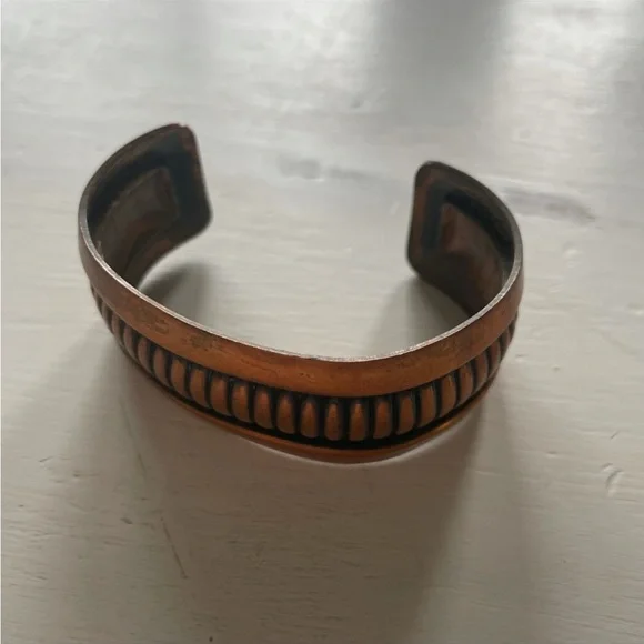 Solid Copper Bracelet Cuff Vintage Geometric Pattern Boho - Picture 2 of 4